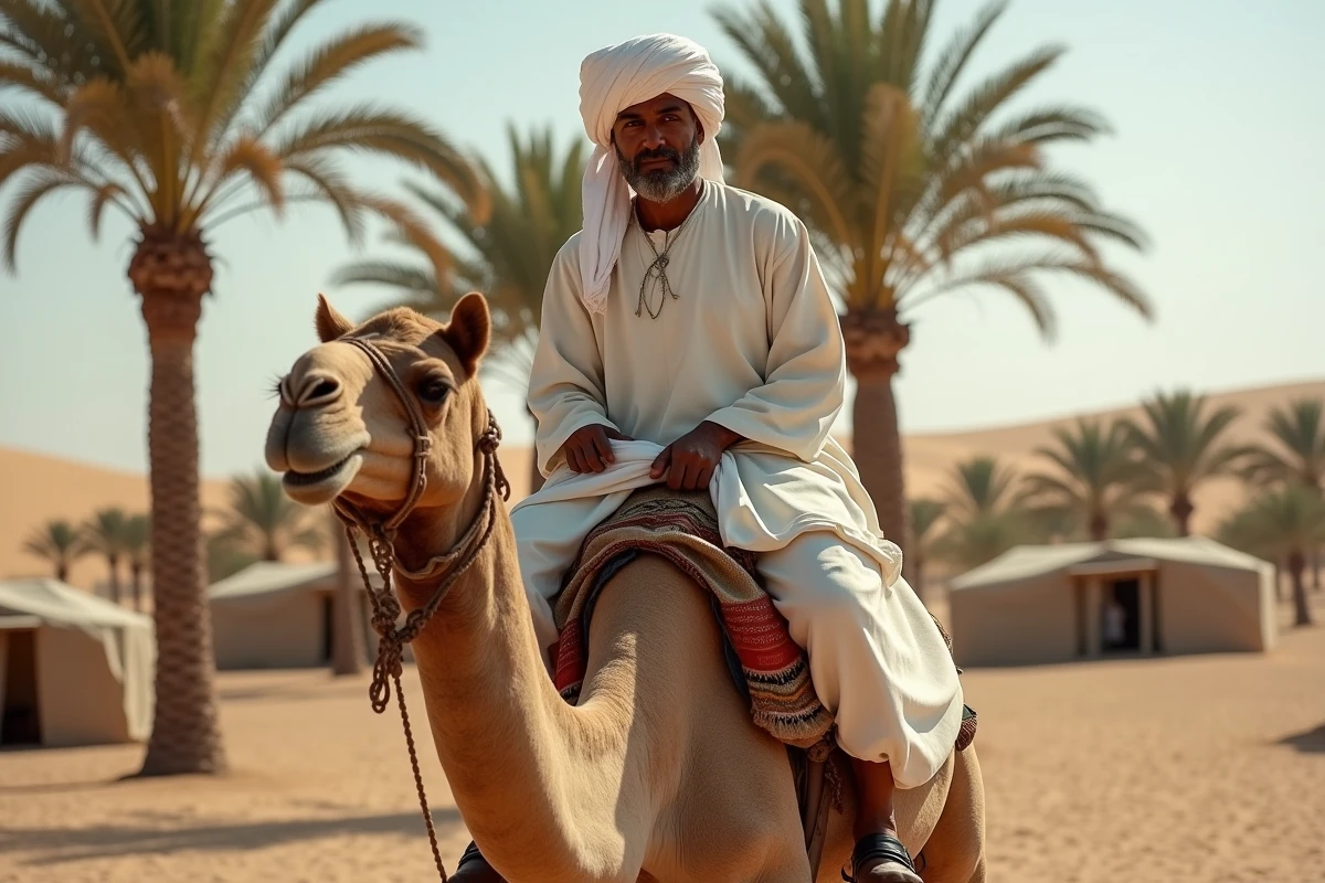 Homme berbere en tenue traditionnelle dans le désert à Ksar Ghilane