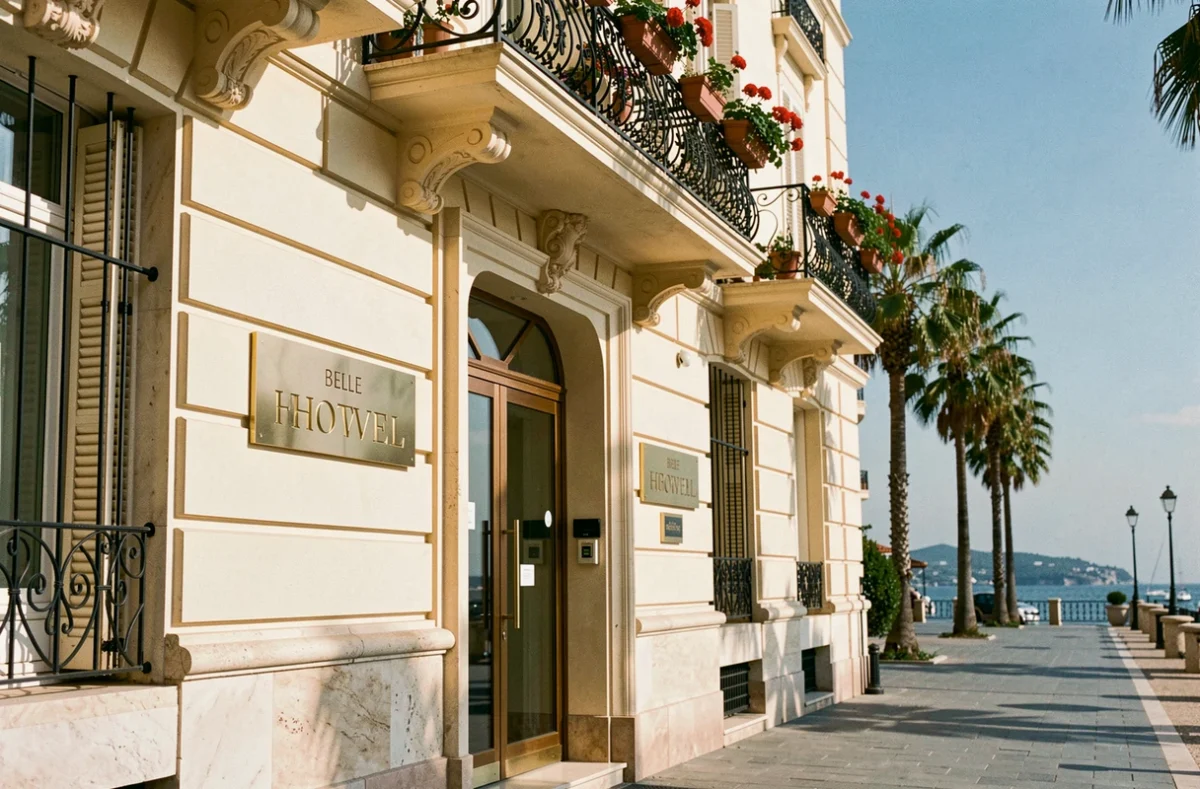 Façade Belle Époque du Boutique Hotel Nice Côte d'Azur à Nice, avec balcons en fer forgé et géraniums