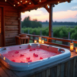 Terrasse d'une cabane en Provence avec jacuzzi et vignobles