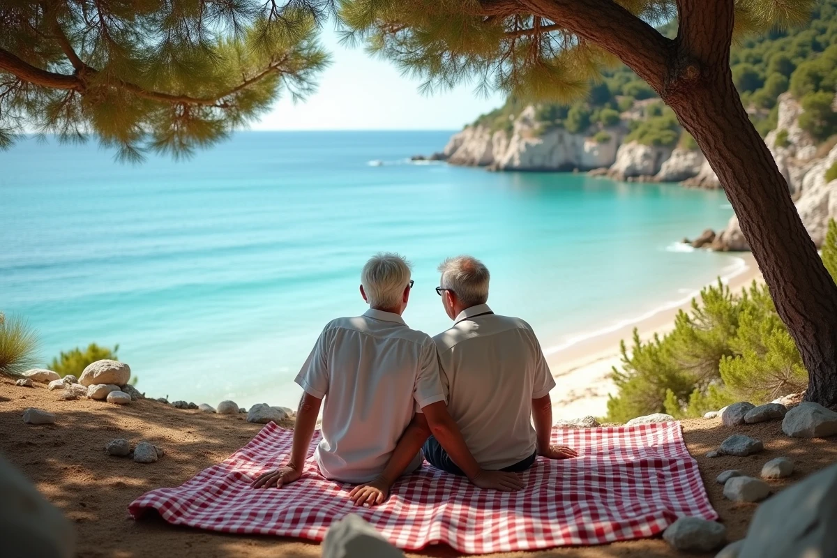 Couple détendu partageant un pique-nique à Palombaggia