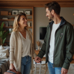 Femme française accueillante dans son salon chaleureux