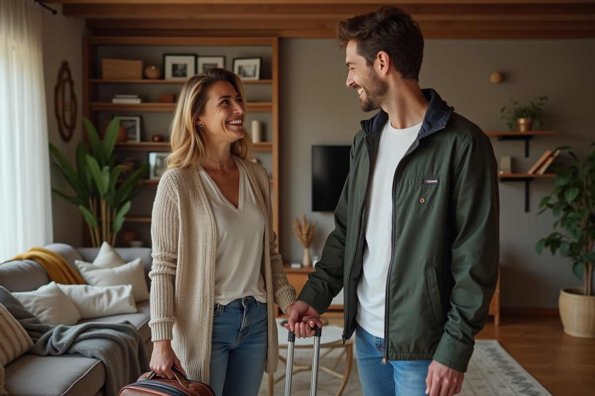 Femme française accueillante dans son salon chaleureux