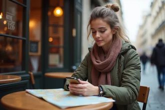 Jeune femme à Paris étudie le décalage horaire