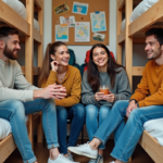 Groupe de voyageurs dans une auberge de jeunesse