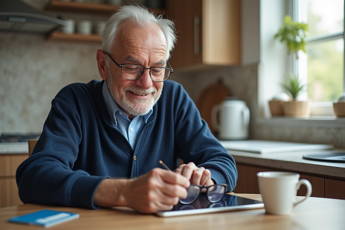 Homme âgé utilisant une tablette pour consulter le site Selectour