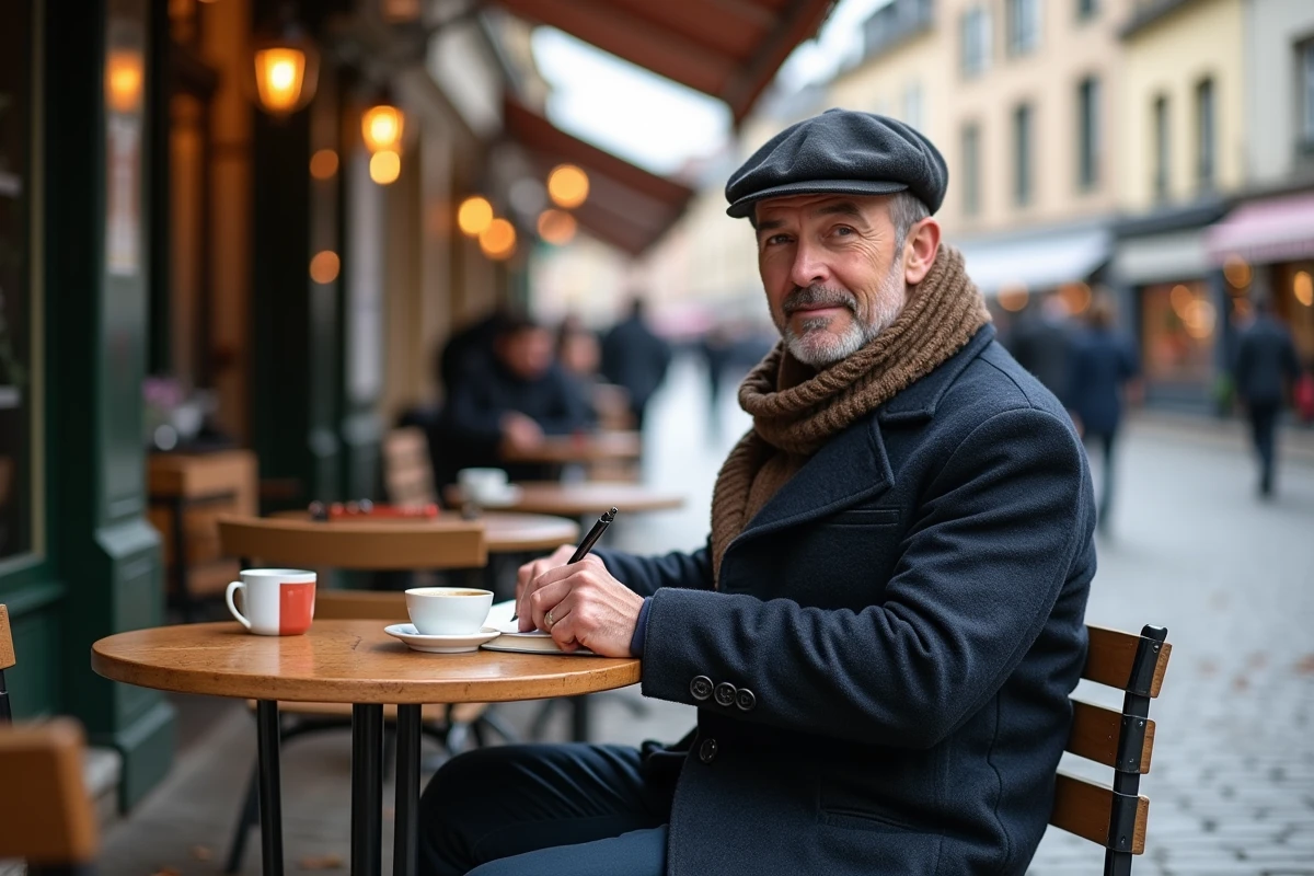 Homme buvant un café dans une place d