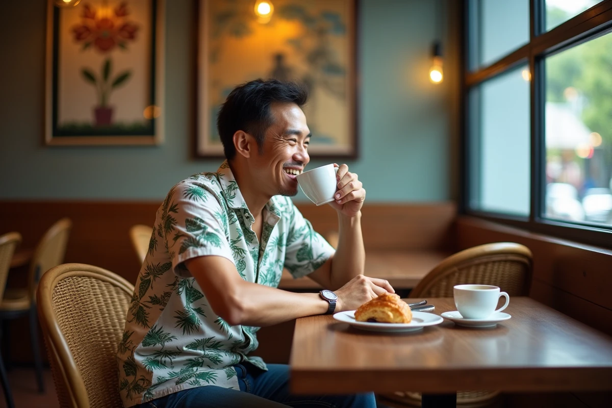 Homme philippin détendu dans un café de Makati