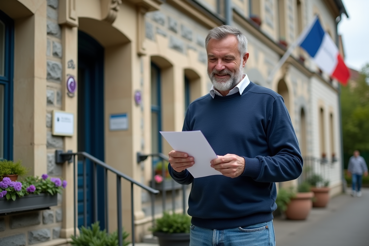 Homme examinant un permis de conduire à la mairie en France