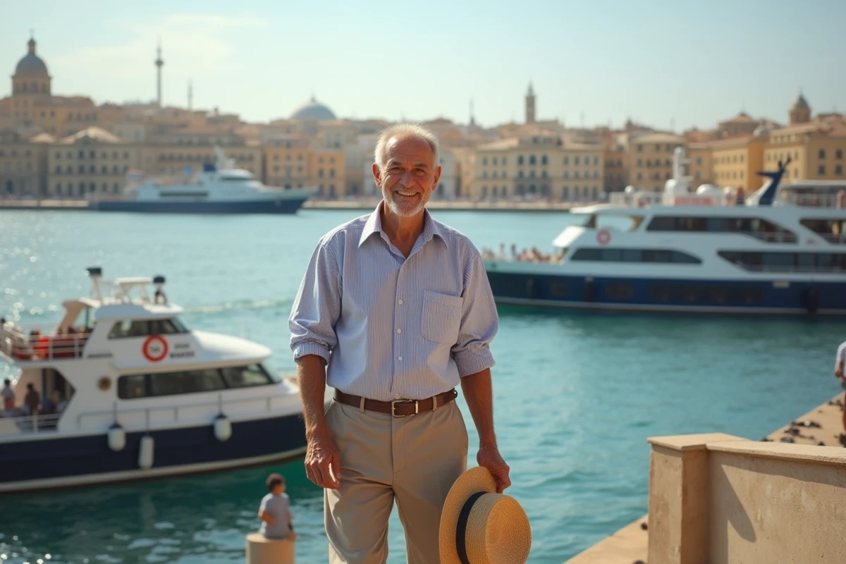 Homme maltais souriant descendent du ferry à Valletta