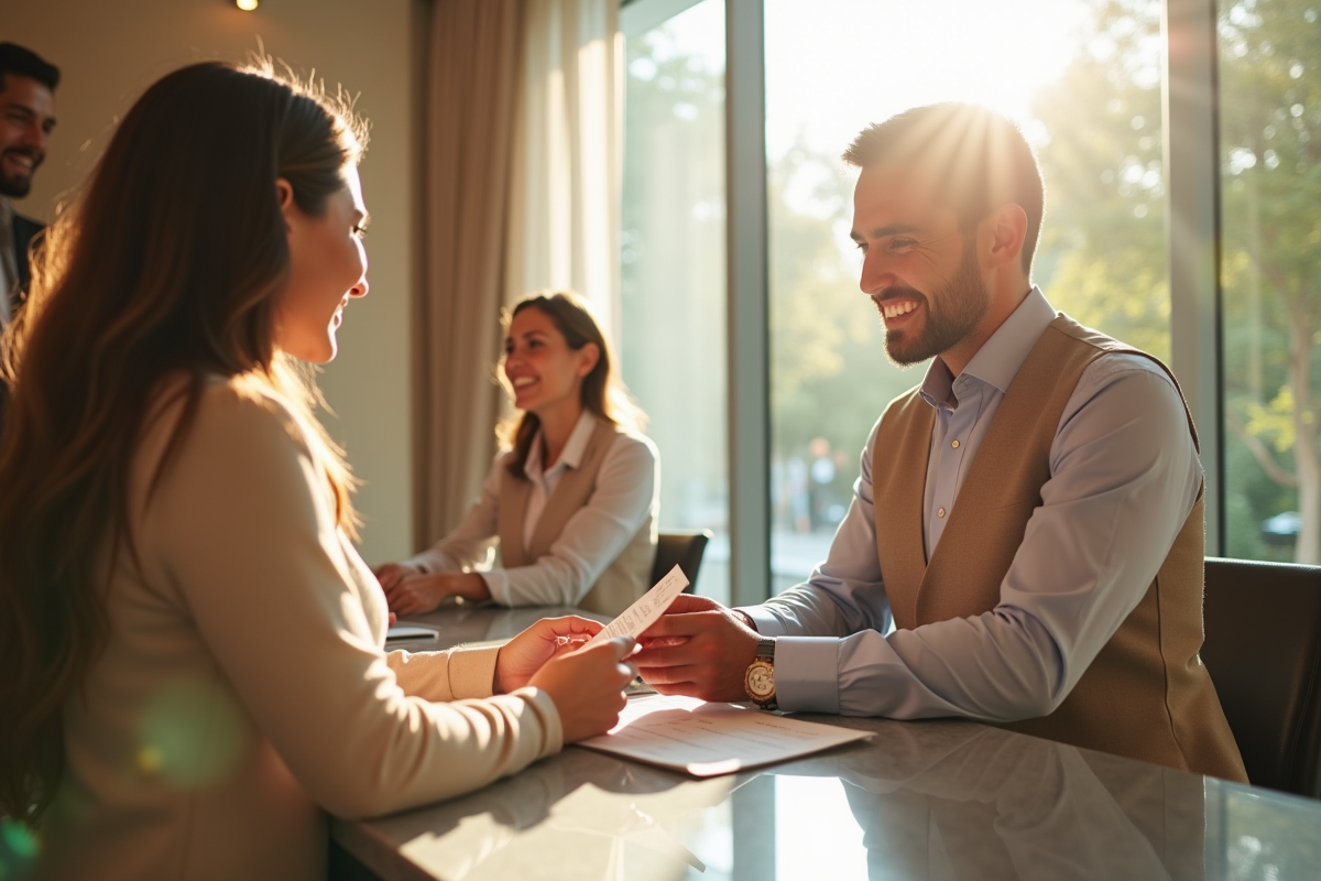 Hall d'hôtel lumineux et élégant avec réception accueillante