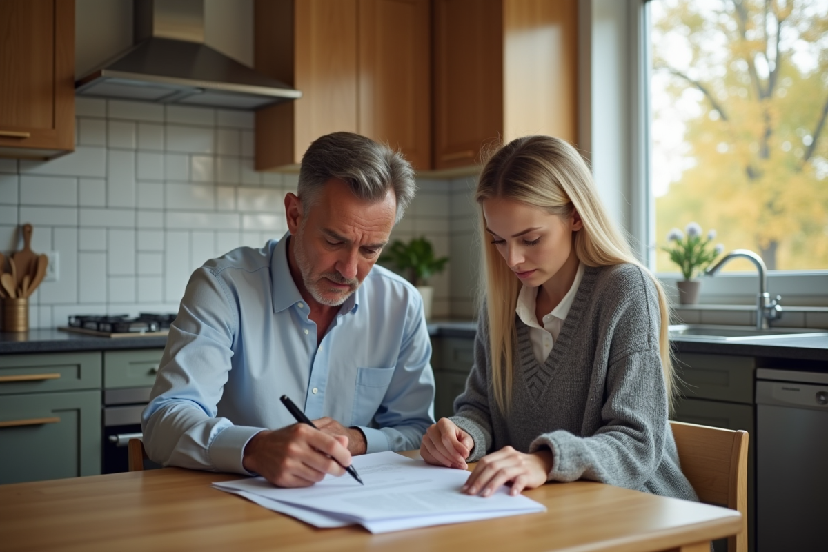 Jeune femme discutant de contrat de location à la cuisine