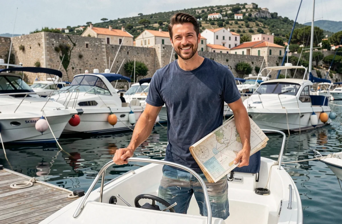 Voyageur solo au départ d'une excursion en bateau depuis le port de Porto-Vecchio