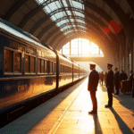 Train Orient Express à la gare vintage au matin