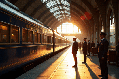 Train Orient Express à la gare vintage au matin