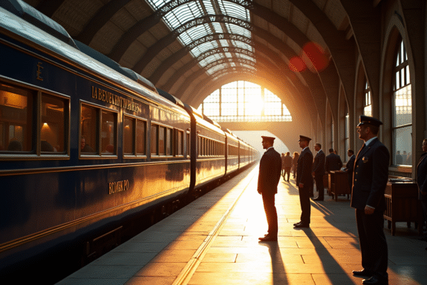 Train Orient Express à la gare vintage au matin