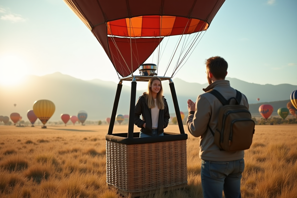 Jeune femme recevant briefing sécurité dans le ballon
