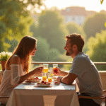 Couple romantique petit déjeuner terrasse en HautsdeFrance