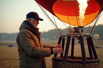 Pilote de ballon vérifiant l'équipement avant décollage