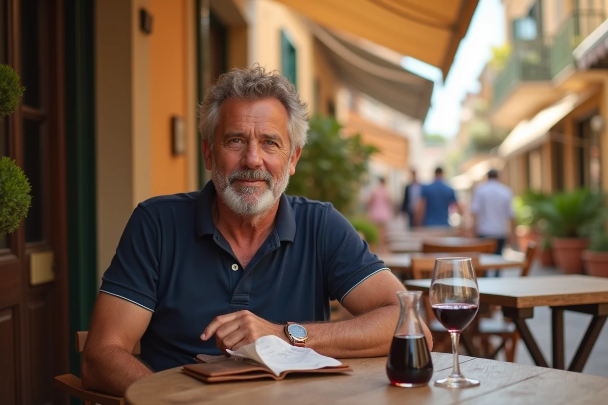 Touriste examinant l'addition pour un verre de vin dans un café en terrasse en Espagne