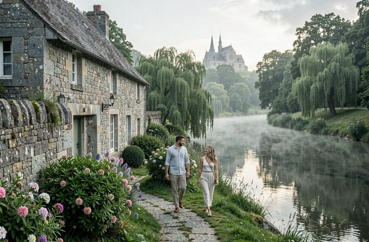Le Vallon de Léhon avec son cadre médiéval au bord de la Rance et la chambre d'hôtes en pierre